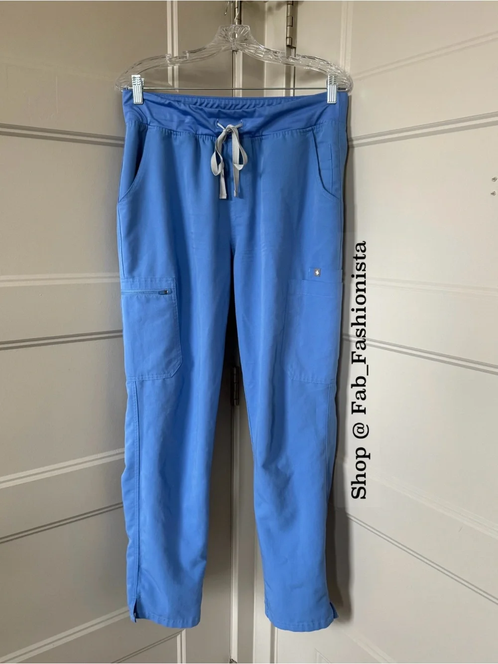 FIGS Yola High-Rise Slim Scrub Pant Ceil Blue Drawstring Scrub Pants L